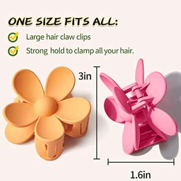 YosaiHom Flower Hair Claw Clips for Women, 6 PCS Big Jaw Barrettes with Strong Hold - Non-Slip Clamp...