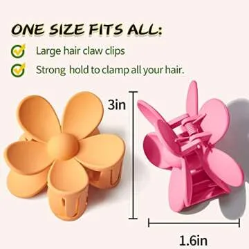YosaiHom Flower Hair Claw Clips for Women, 6 PCS Big Jaw Barrettes with Strong Hold - Non-Slip Clamp...