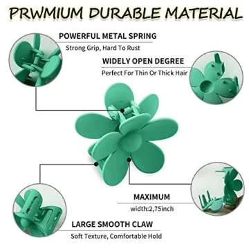 YosaiHom Flower Hair Claw Clips for Women, 6 PCS Big Jaw Barrettes with Strong Hold - Non-Slip Clamps for Thick/Thin Hair, 6 Colors Hair Accessories