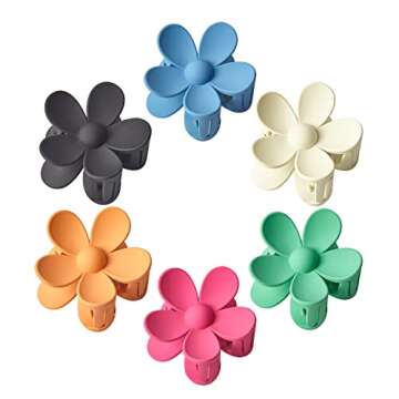 YosaiHom Flower Hair Claw Clips for Women, 6 PCS Big Jaw Barrettes with Strong Hold - Non-Slip Clamps for Thick/Thin Hair, 6 Colors Hair Accessories