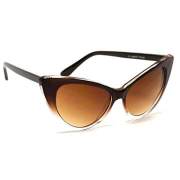 WearMe Pro Super Cateyes Vintage Inspired Fashion Mod Chic High Pointed Cat-Eye Sunglasses (Brown)