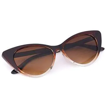 WearMe Pro Super Cateyes Vintage Inspired Fashion Mod Chic High Pointed Cat-Eye Sunglasses (Brown)