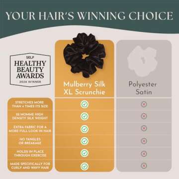 Authentic Mulberry Silk Oversized Scrunchies for Women, Anti Breakage Hair Ties for Curly Thick & Th...