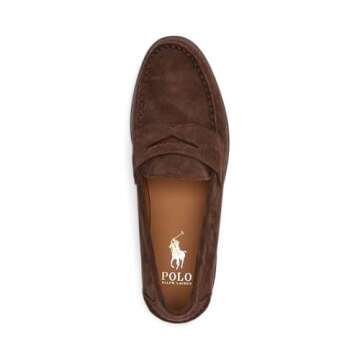 POLO RALPH LAUREN Men's Alston Suede Penny Loafers, Dark Brown, 8.5 Medium US