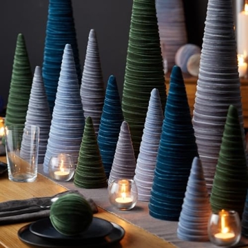 Slate Blue Velvet Cones Set for Wedding and Decor