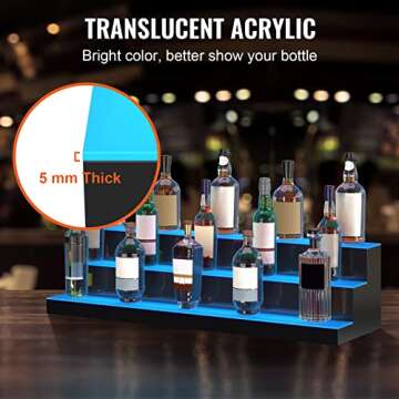 VEVOR LED Lighted Liquor Bottle Display, 3 Tiers 40 Inches, Supports USB, Illuminated Home Bar Shelf with RF Remote & App Control 7 Static Colors 1-4 H Timing, Acrylic Lighted Shelf for 30 Bottles