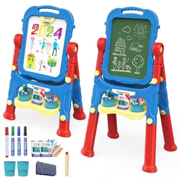 PicassoTiles All-in-one Kids Art Easel Drawing Board, Chalkboard & Whiteboard with Art Accessories, ...