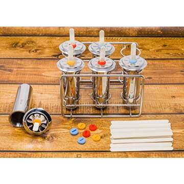 Ecozoi Stainless Steel Popsicle Molds, 6 Metal Ice Popsicle Makers, 30 Reusable Bamboo Sticks, 12 Si...