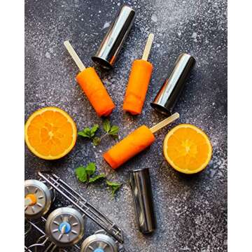 Ecozoi Stainless Steel Popsicle Molds, 6 Metal Ice Popsicle Makers, 30 Reusable Bamboo Sticks, 12 Silicone Seals and 1 Rack, Eco Popsicle Molds for Kids and Adults, 3 oz Per Mold (Round)