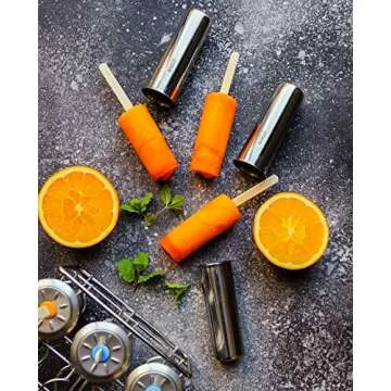 Ecozoi Stainless Steel Popsicle Molds, 6 Metal Ice Popsicle Makers, 30 Reusable Bamboo Sticks, 12 Silicone Seals and 1 Rack, Eco Popsicle Molds for Kids and Adults, 3 oz Per Mold (Round)