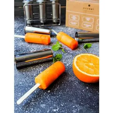 Ecozoi Stainless Steel Popsicle Molds, 6 Metal Ice Popsicle Makers, 30 Reusable Bamboo Sticks, 12 Silicone Seals and 1 Rack, Eco Popsicle Molds for Kids and Adults, 3 oz Per Mold (Round)
