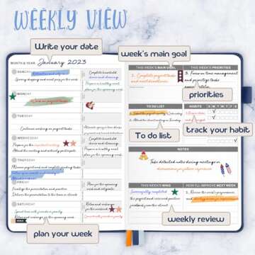 JUBTIC Planner for 2025, Undated Planner Weekly and Monthly Appointment Book for Time Management Productivity Planners with Stickers (Dark Blue)