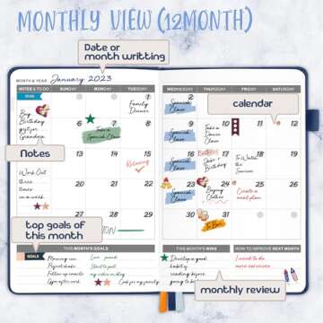 JUBTIC Planner for 2025, Undated Planner Weekly and Monthly Appointment Book for Time Management Productivity Planners with Stickers (Dark Blue)