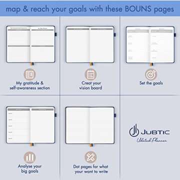 JUBTIC Planner for 2025, Undated Planner Weekly and Monthly Appointment Book for Time Management Productivity Planners with Stickers (Dark Blue)