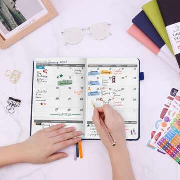 JUBTIC Planner for 2025, Undated Planner Weekly and Monthly Appointment Book for Time Management Productivity Planners with Stickers (Dark Blue)