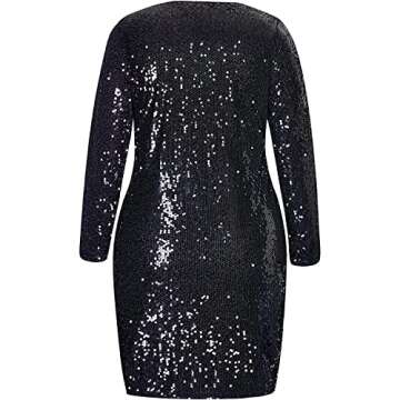 Pinup Fashion Plus Size Sequin Dresses Black Long Sleeve New Year Party Sparkle Sparkly Cocktail Glitter Prom Mini Bodycon Dress Women