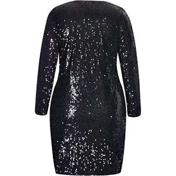 Pinup Fashion Plus Size Sequin Dresses Black Long Sleeve New Year Party Sparkle Sparkly Cocktail Glitter Prom Mini Bodycon Dress Women