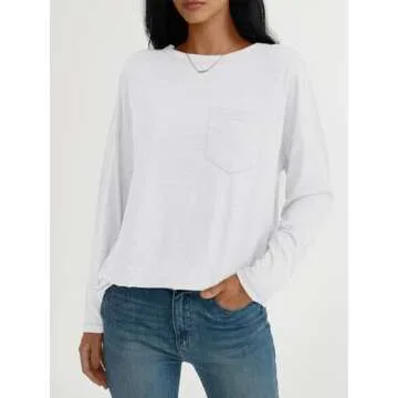 AUTOMET Womens Tunic Tops Long Sleeve Shirts Casual Basic Oversized T Shirt Crewneck Loose Fit Flowy Drop Shoulder Fall Fashion Clothes 2025 Trendy Outfits White XL