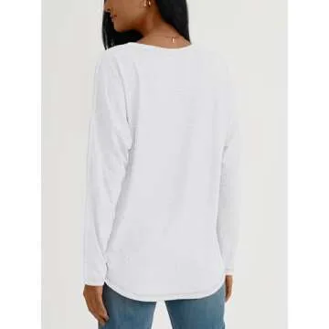 AUTOMET Womens Tunic Tops Long Sleeve Shirts Casual Basic Oversized T Shirt Crewneck Loose Fit Flowy Drop Shoulder Fall Fashion Clothes 2025 Trendy Outfits White XL