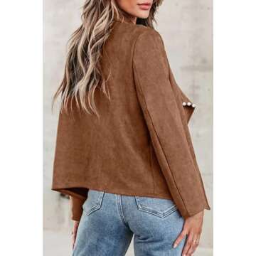 Kedera Womens Faux Suede Jackets With Pearls Fall Fashion 2024 Outfits Open Front Cropped Biker Bomber Coat Outwear