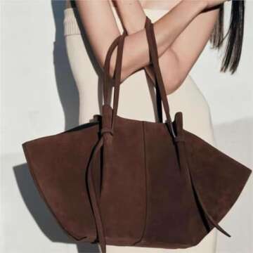 Crizam Bag For Women Suede Bag Retro Wing Bag Large Capacity Shoulder Bag Tote Bag(Brown)