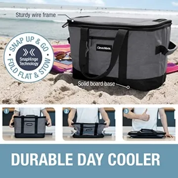 CleverMade Collapsible Cooler Bag, 50 Can Beach & Travel Car Cooler, Folding Soft Cooler, Shoulder Strap, Bottle Opener, Great Car Coolers for Travel, Leak Proof Cooler Bag [Charcoal/Black]