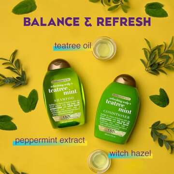 OGX Extra Strength Refreshing Scalp + Teatree Mint , Invigorating Scalp Shampoo with Tea Tree & Peppermint Oil & Witch Hazel, Paraben/ Sulfate-Free Surfactants, 13 fl oz