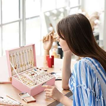 GOLVER 2 Pack jewelry box Jewelry Organizer for Women 2 Layer Girls Jewelry Boxes for Earring Necklaces Watch Rings With An Extra Small Jewelry Case forTravel Pink