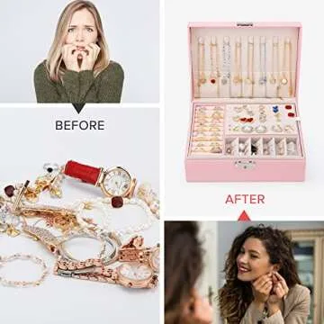 GOLVER 2 Pack jewelry box Jewelry Organizer for Women 2 Layer Girls Jewelry Boxes for Earring Necklaces Watch Rings With An Extra Small Jewelry Case forTravel Pink