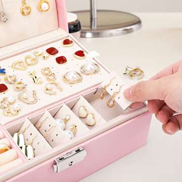 GOLVER 2 Pack jewelry box Jewelry Organizer for Women 2 Layer Girls Jewelry Boxes for Earring Necklaces Watch Rings With An Extra Small Jewelry Case forTravel Pink