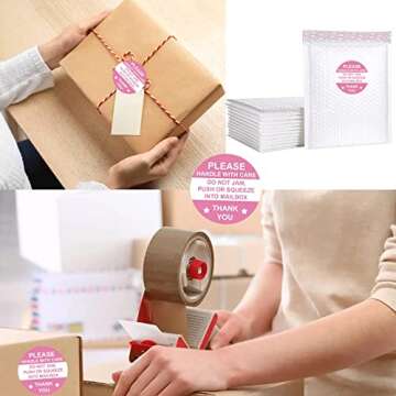 2 Inch Round Pink Do Not Jam, Push or Squeeze into Mailbox Fragile Stickers-Handle with Care Shipping Labels 500Pcs Do Not Crush Bend or Fold Stickers Shipping Warning Stickers for Mailbox Cartons