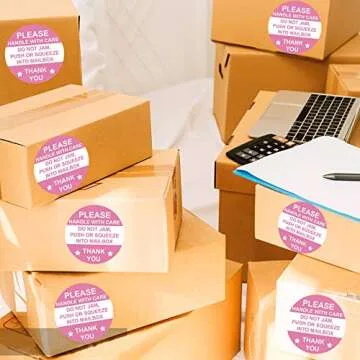 2 Inch Round Pink Do Not Jam, Push or Squeeze into Mailbox Fragile Stickers-Handle with Care Shipping Labels 500Pcs Do Not Crush Bend or Fold Stickers Shipping Warning Stickers for Mailbox Cartons