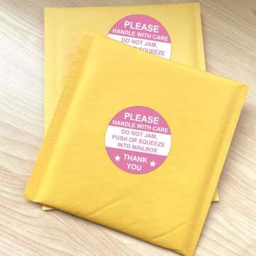 2 Inch Round Pink Do Not Jam, Push or Squeeze into Mailbox Fragile Stickers-Handle with Care Shipping Labels 500Pcs Do Not Crush Bend or Fold Stickers Shipping Warning Stickers for Mailbox Cartons