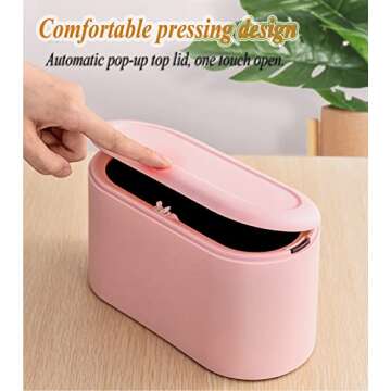 Mini Trash Can with Lid - Removable Small Garbage Can, Tiny Plastic Trash Bin, Pop Up Countertop Wastebasket, Counter Garbage Lint Bin for Bathroom,Office,Kitchen,Desk,Coffee Table(Pink)