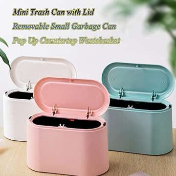 Mini Trash Can with Lid - Removable Small Garbage Can, Tiny Plastic Trash Bin, Pop Up Countertop Wastebasket, Counter Garbage Lint Bin for Bathroom,Office,Kitchen,Desk,Coffee Table(Pink)
