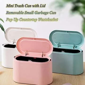 Mini Trash Can with Lid - Removable Small Garbage Can, Tiny Plastic Trash Bin, Pop Up Countertop Wastebasket, Counter Garbage Lint Bin for Bathroom,Office,Kitchen,Desk,Coffee Table(Pink)