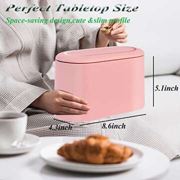 Mini Trash Can with Lid - Removable Small Garbage Can, Tiny Plastic Trash Bin, Pop Up Countertop Wastebasket, Counter Garbage Lint Bin for Bathroom,Office,Kitchen,Desk,Coffee Table(Pink)