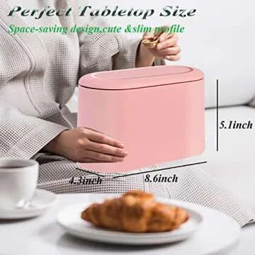 Mini Trash Can with Lid - Removable Small Garbage Can, Tiny Plastic Trash Bin, Pop Up Countertop Wastebasket, Counter Garbage Lint Bin for Bathroom,Office,Kitchen,Desk,Coffee Table(Pink)
