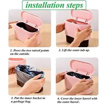 Mini Trash Can with Lid - Removable Small Garbage Can, Tiny Plastic Trash Bin, Pop Up Countertop Wastebasket, Counter Garbage Lint Bin for Bathroom,Office,Kitchen,Desk,Coffee Table(Pink)