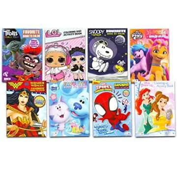 Beach Kids 24 Bulk Coloring Books for Ages 4-8 - Assorted Licensed Activity Boys, Girls | Bundle Includes Full-Size Books, Crayons, Stickers, Games, Puzzles, More (No Duplicates)