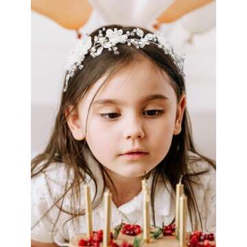 SWEETV Flower Girl Headpiece, Elegant Wedding Accessory