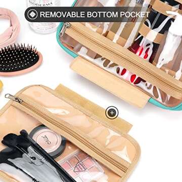 COOSKY Travel Hanging Toiletry Bag for Women, Cruise Ship Essentials, with Jewelry Organizer, Extra Large Makeup Dopp Kit, Waterproof Cosmetic Bags, Toiletries Kit Set with Trolley Belt, Blue