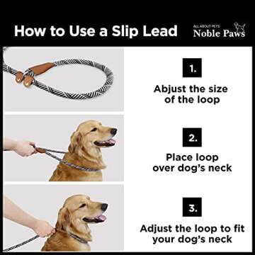 Premium Slip Lead Dog Leash, Strong & Durable Mountain Climbing Rope, No More Leash Pulling by Noble Paws, Black & White, 5 FT x 12 MM
