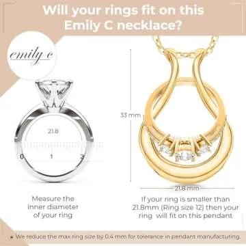 Emily C Original Patented Ring Holder Necklace,Stainless Steel Necklace Ring Holder,Women & Men Wedding Ring Holder Necklace, Stainless Steel, Cubic Zirconia