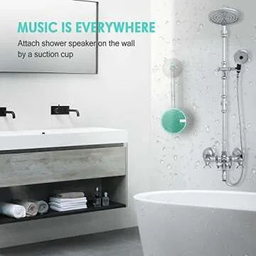 INSMY C12 IPX7 Waterproof Shower Bluetooth Speaker, Portable Small Speaker, Speakers Bluetooth Wireless Loud Clear Sound Support TF Card Suction Cup for Outdoor Kayak Canoe Beach Gift (Mint)