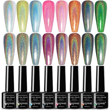 SUPWEE Holographic Gel Nail Polish Set - 8 Unicorn Colors for Stunning Nail Art