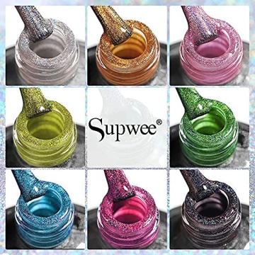 SUPWEE Holographic Gel Nail Polish 8 Colors Unicorn Nail Art