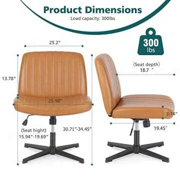 OLIXIS Cross Legged Armless Wide Adjustable Swivel Padded Leather Home Office Desk Chair No Wheels