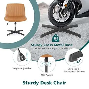 OLIXIS Cross Legged Armless Wide Adjustable Swivel Padded Leather Home Office Desk Chair No Wheels
