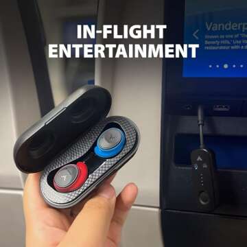 Avantree Sky Ace - Wireless Earbuds with Airplane Adapter for Flight, Plug n Play, Noise Canceling Bluetooth Headphones Compatible with iPhone, Andriod, MacBook, Laptop, AptX Adaptive for Travel